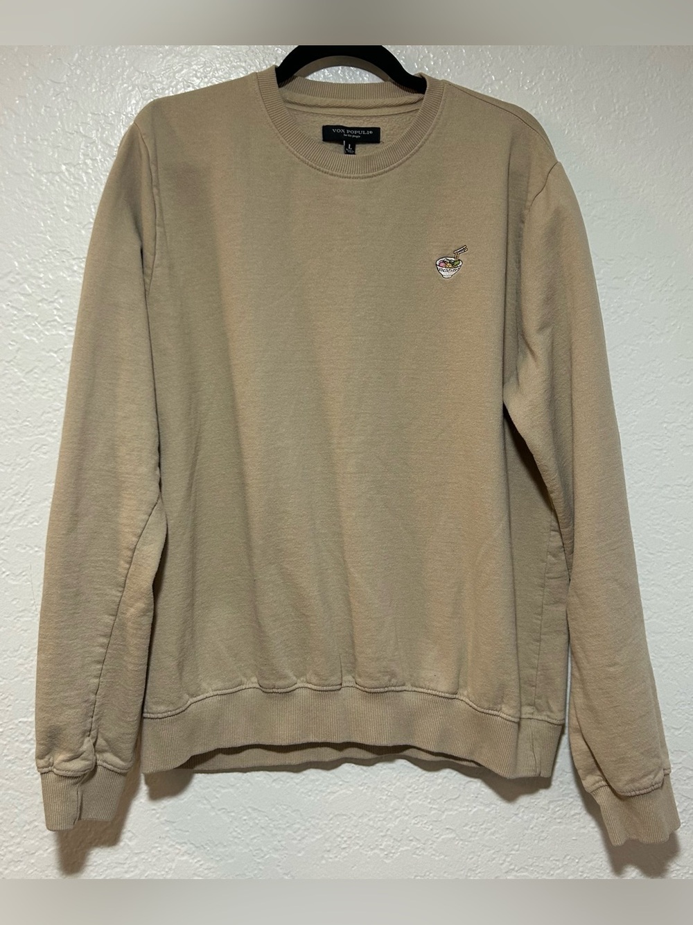Vox Populi Ramen Bowl 🍜 Patch Classic Crewneck Sweatshirt in Beige
